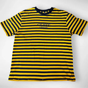 GUESS ORGINALS Men's Yellow And‎ Navy Striped Crewneck T-Shirt Small | EUC